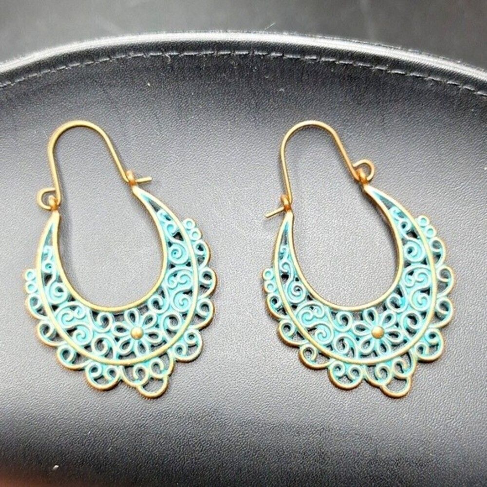 filigree floral Turquoise Bronze drop Earrings